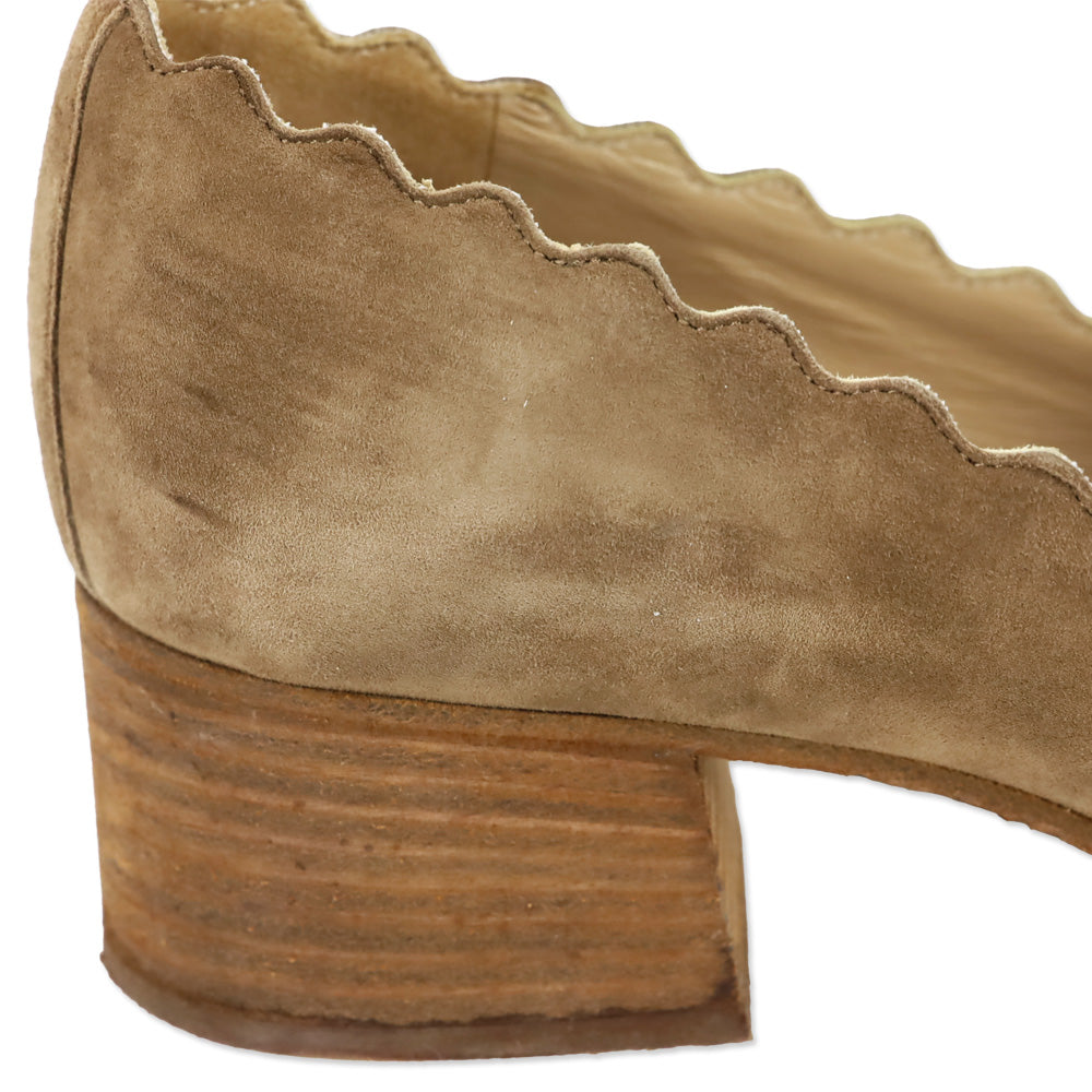 Chloé Tan Suede Scalloped Loafer Pump