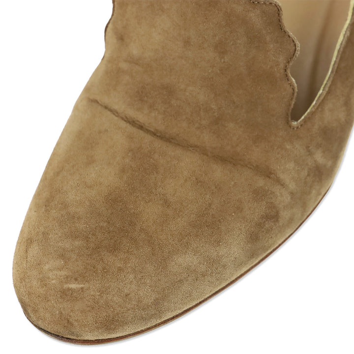 Chloé Tan Suede Scalloped Loafer Pump