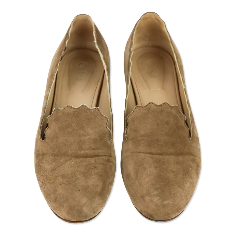 Chloé Tan Suede Scalloped Loafer Pump