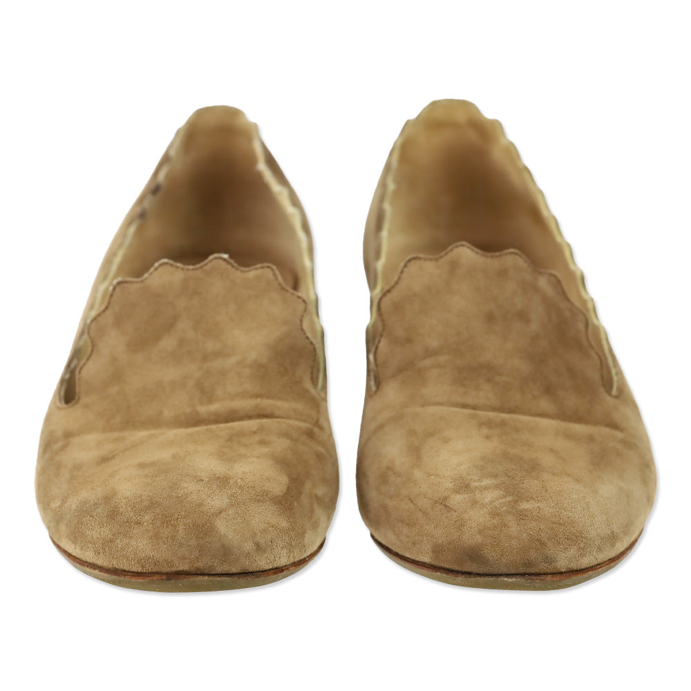 Chloé Tan Suede Scalloped Loafer Pump