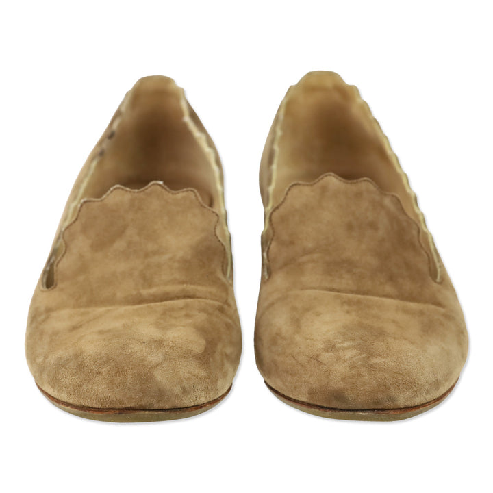 Chloé Tan Suede Scalloped Loafer Pump