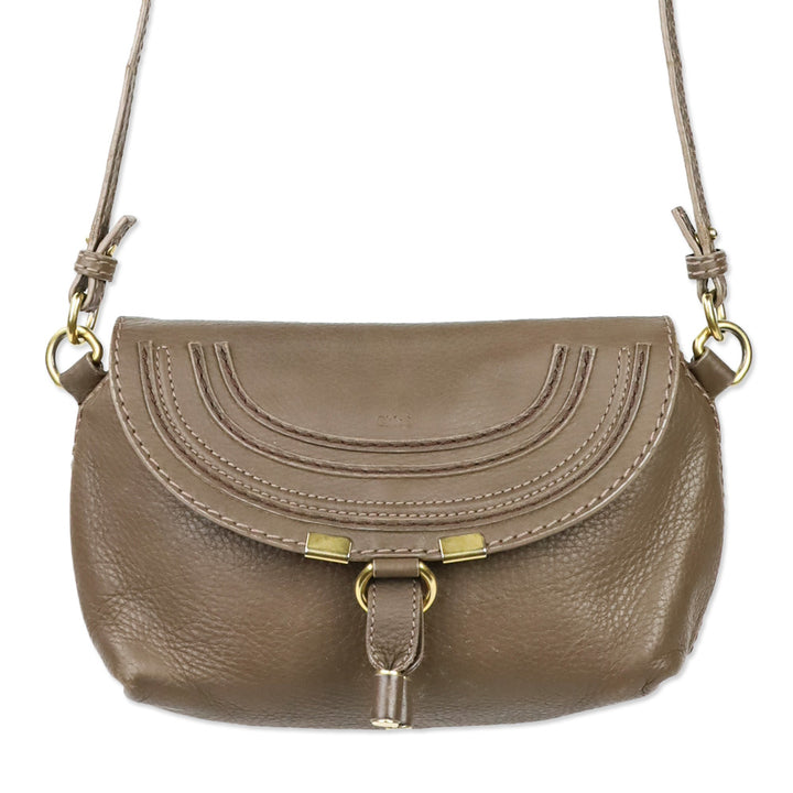 Chloé Taupe Marcie Mini Crossbody Saddle Bag