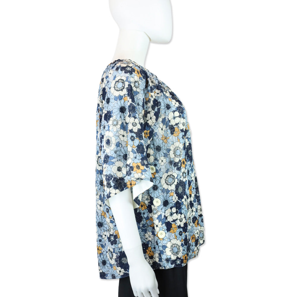 Chloé 2017 Blue Floral Gauze Off-Shoulder Top