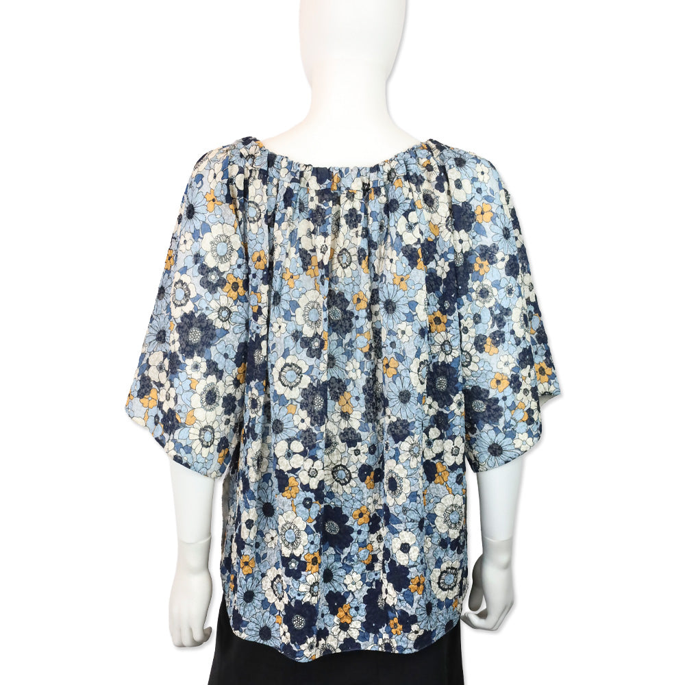 Chloé 2017 Blue Floral Gauze Off-Shoulder Top