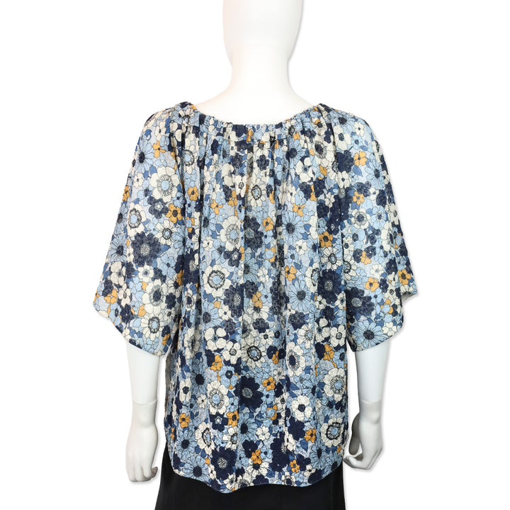 Chloé 2017 Blue Floral Gauze Off-Shoulder Top
