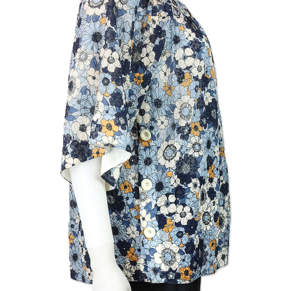 Chloé 2017 Blue Floral Gauze Off-Shoulder Top