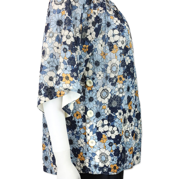 Chloé 2017 Blue Floral Gauze Off-Shoulder Top