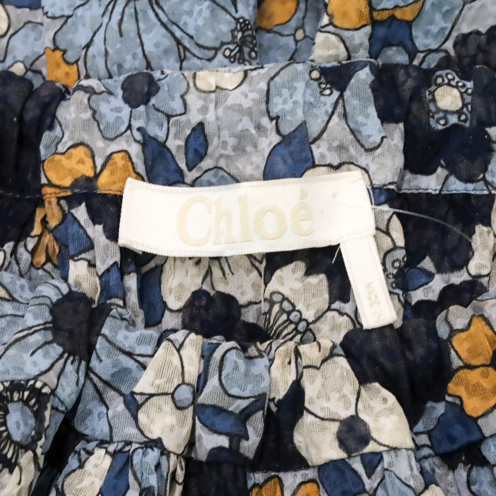 Chloé 2017 Blue Floral Gauze Off-Shoulder Top
