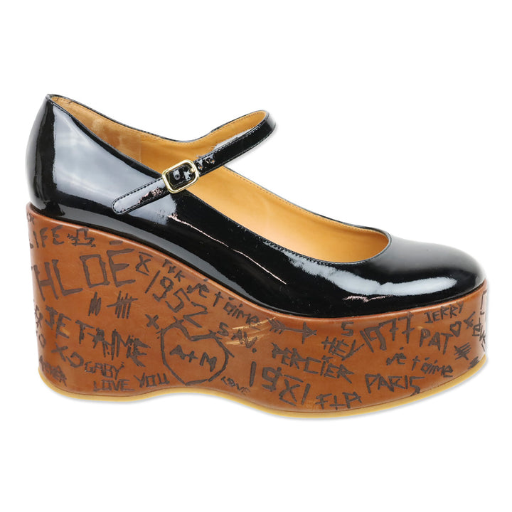 Chloé F/W 2024 Maxime 80 Black Patent Leather Mary Jane Platform Wedge Pumps