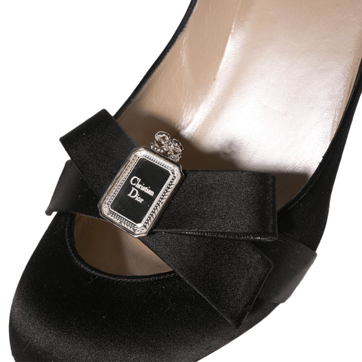 Christian Dior Black Satin 60th Anniversary Bow Pumps