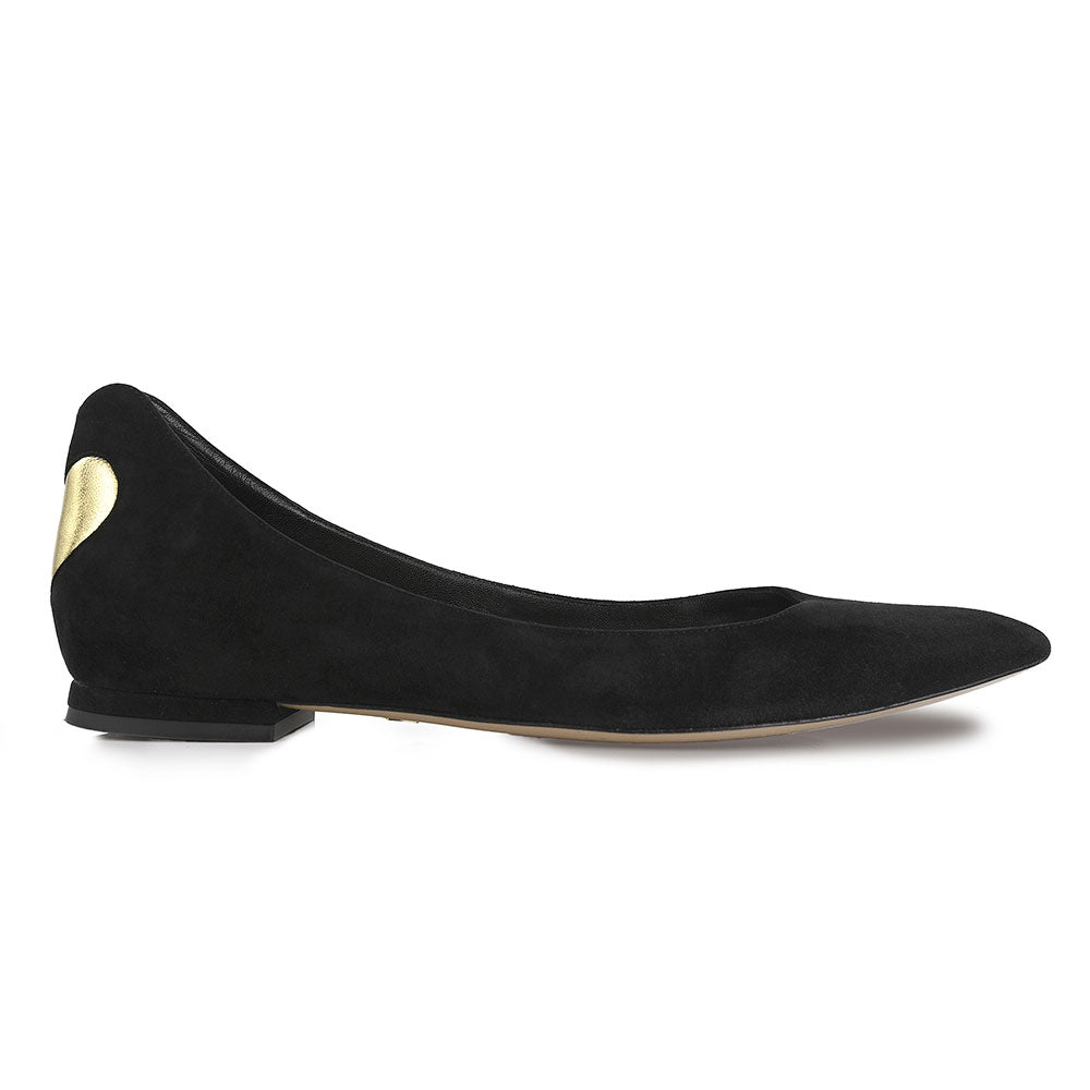 Christian Dior Black Suede Gold Heart Flats