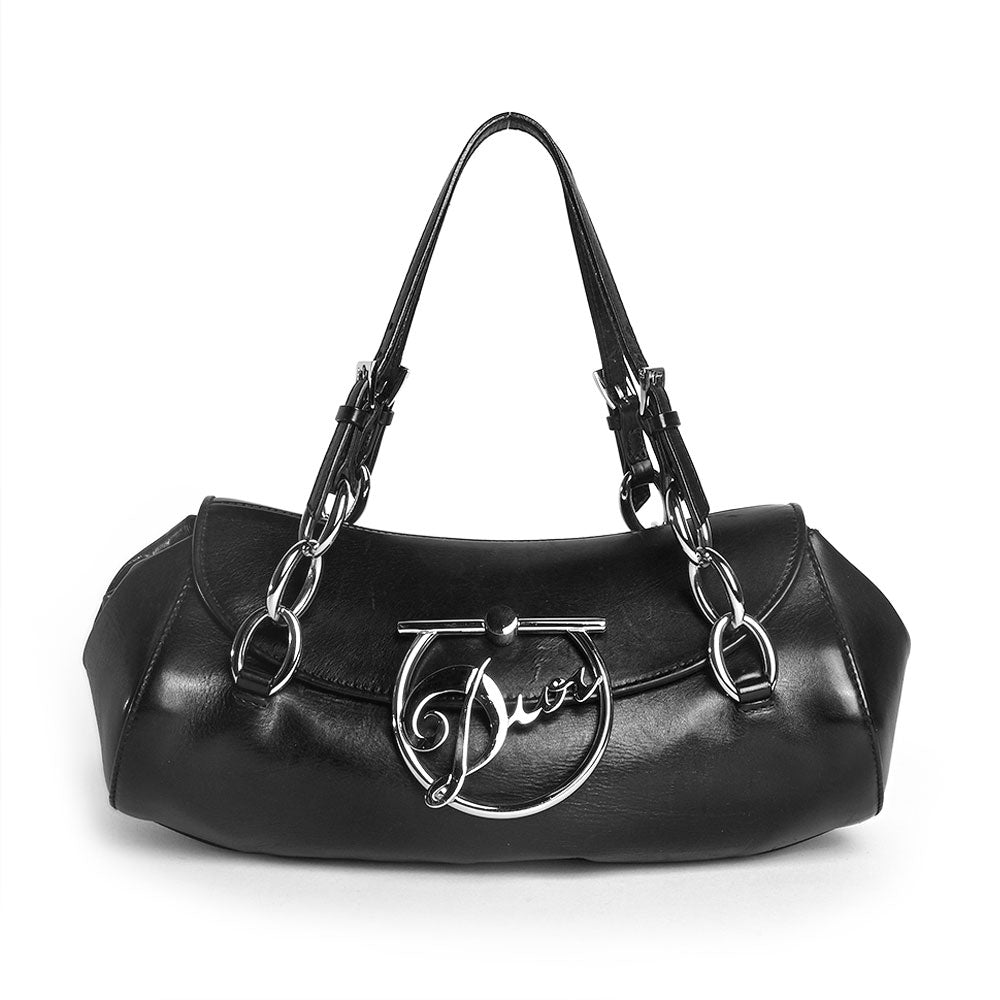 Christian Dior Diva Black Leather Barrel Bag