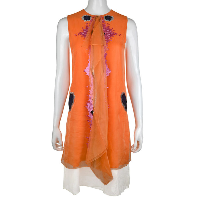 Christian Dior Orange Sequin Embellished Silk Dress