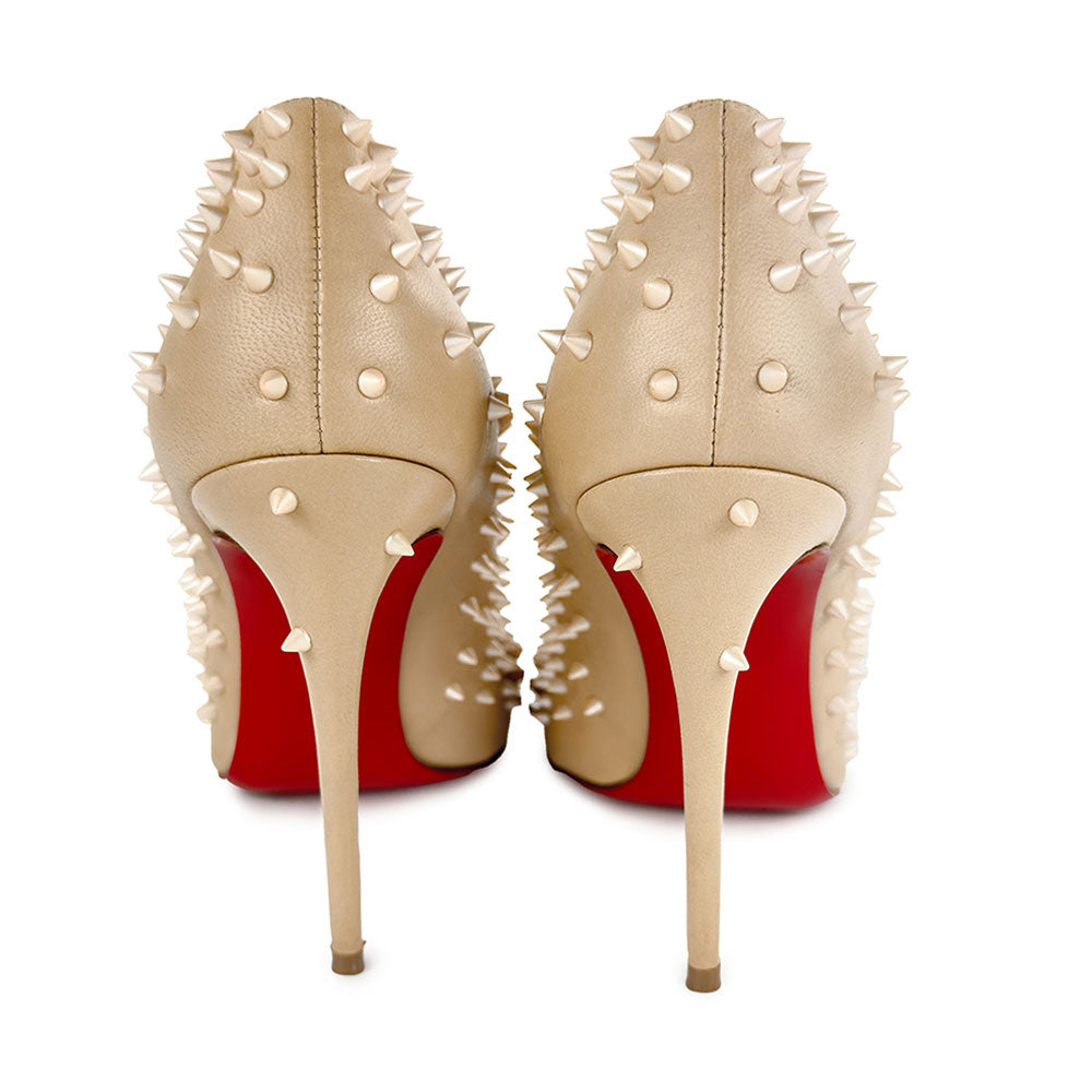 Christian Louboutin Nude Leather Spiked High Heel Pumps