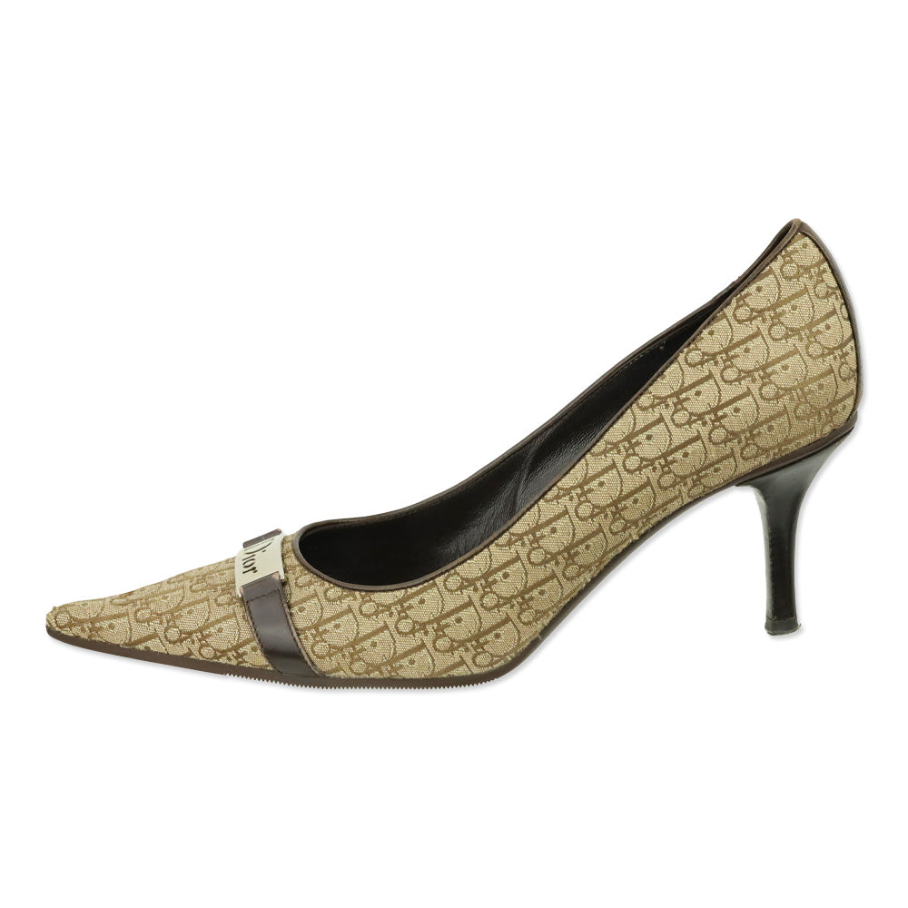 Christian Dior 2000s Diorissimo Monogram Leather Trim Pumps