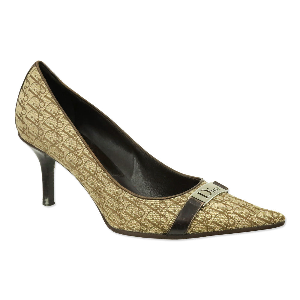 Christian Dior 2000s Diorissimo Monogram Leather Trim Pumps