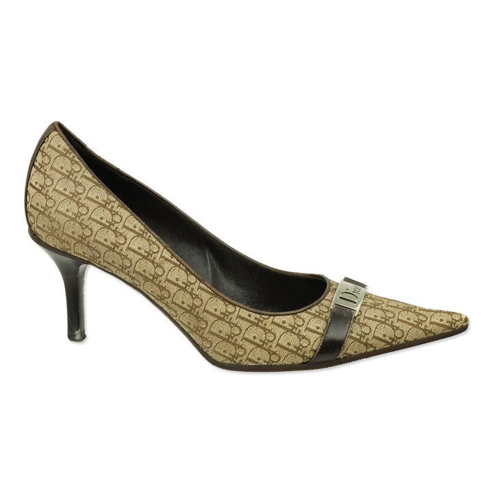 Christian Dior 2000s Diorissimo Monogram Leather Trim Pumps