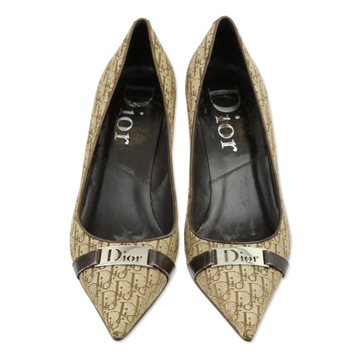 Christian Dior 2000s Diorissimo Monogram Leather Trim Pumps