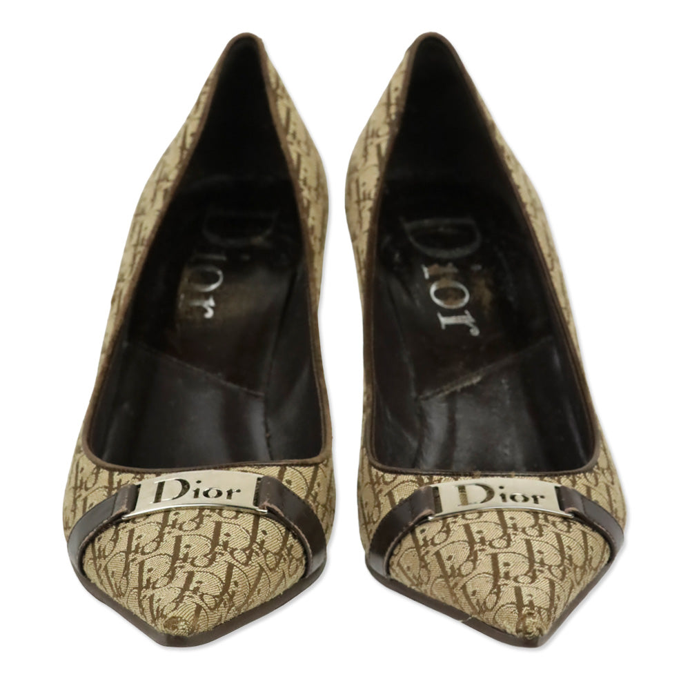 Christian Dior 2000s Diorissimo Monogram Leather Trim Pumps