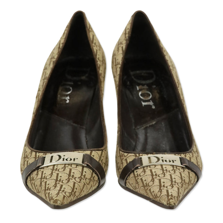 Christian Dior 2000s Diorissimo Monogram Leather Trim Pumps