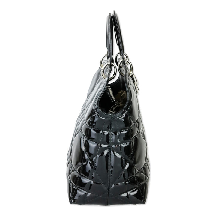 Christian Dior Black Cannage Quilted Patent Leather Granville Satchel Tote