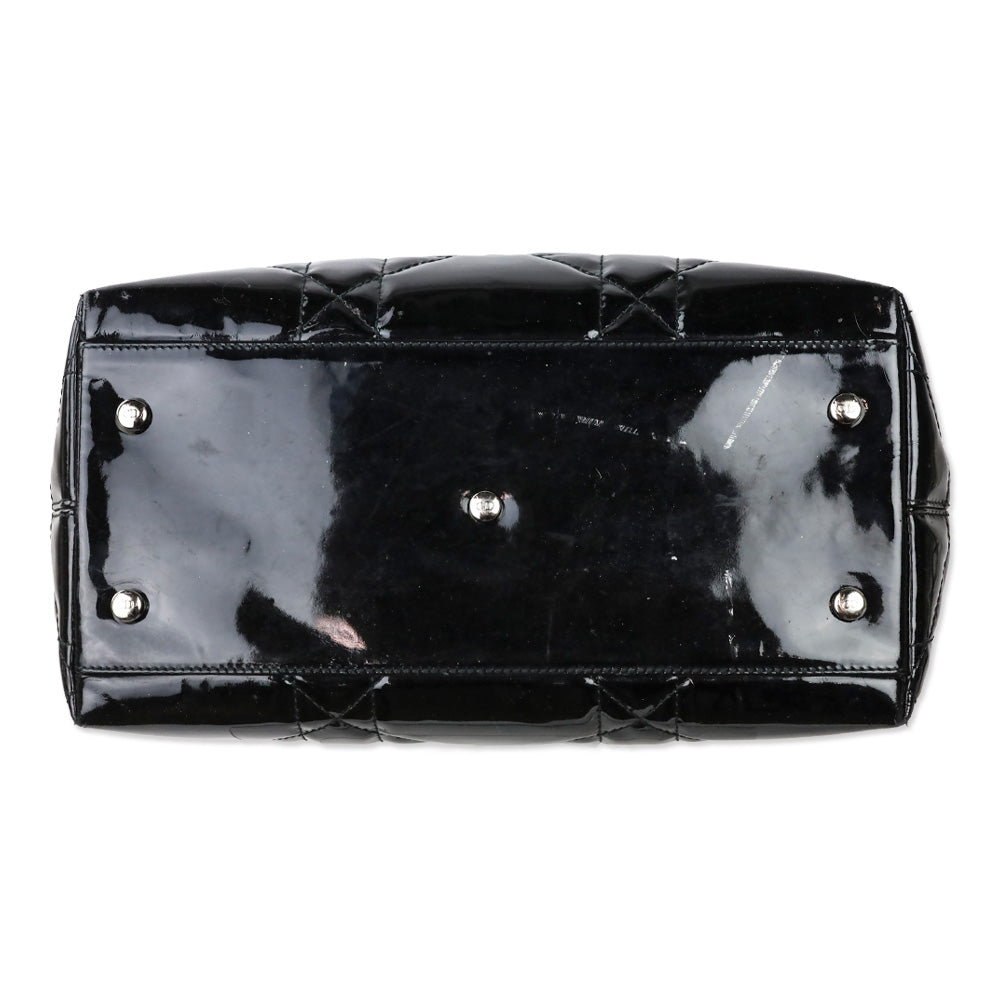 Christian Dior Black Cannage Quilted Patent Leather Granville Satchel Tote
