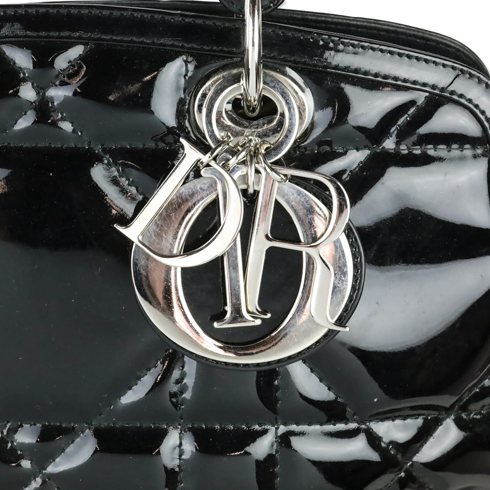 Christian Dior Black Cannage Quilted Patent Leather Granville Satchel Tote
