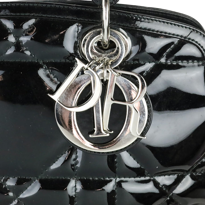 Christian Dior Black Cannage Quilted Patent Leather Granville Satchel Tote