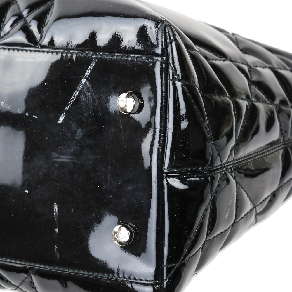 Christian Dior Black Cannage Quilted Patent Leather Granville Satchel Tote