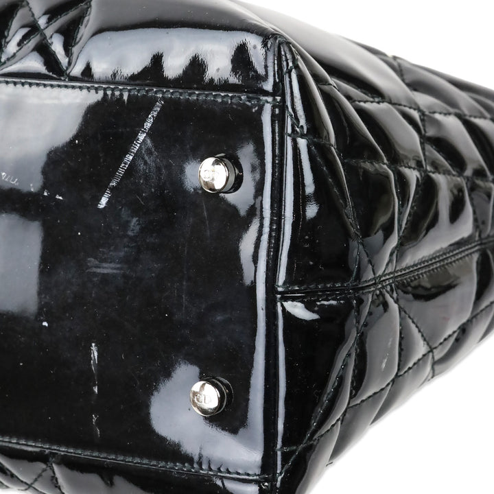 Christian Dior Black Cannage Quilted Patent Leather Granville Satchel Tote