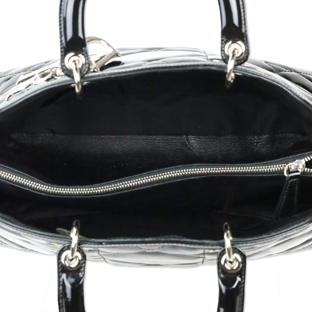 Christian Dior Black Cannage Quilted Patent Leather Granville Satchel Tote