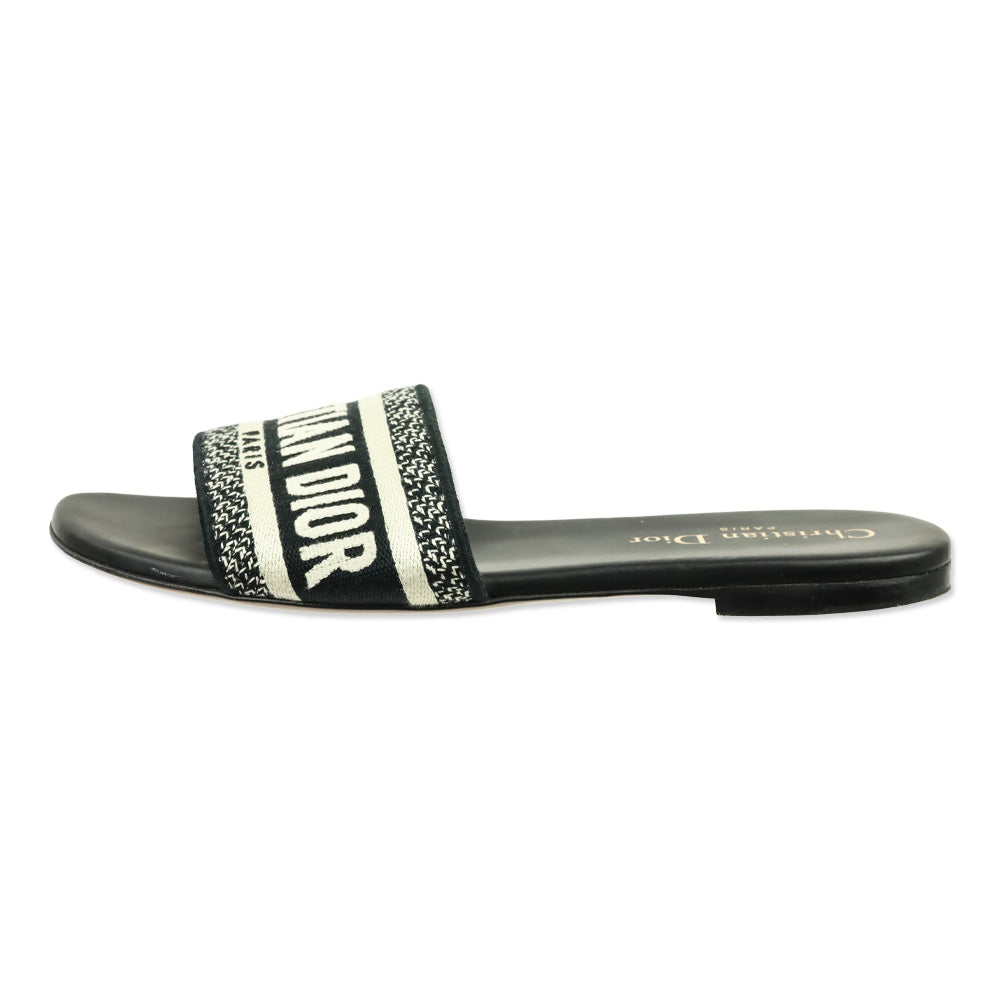 Christian Dior Black Embroidered Cotton Dway Slide