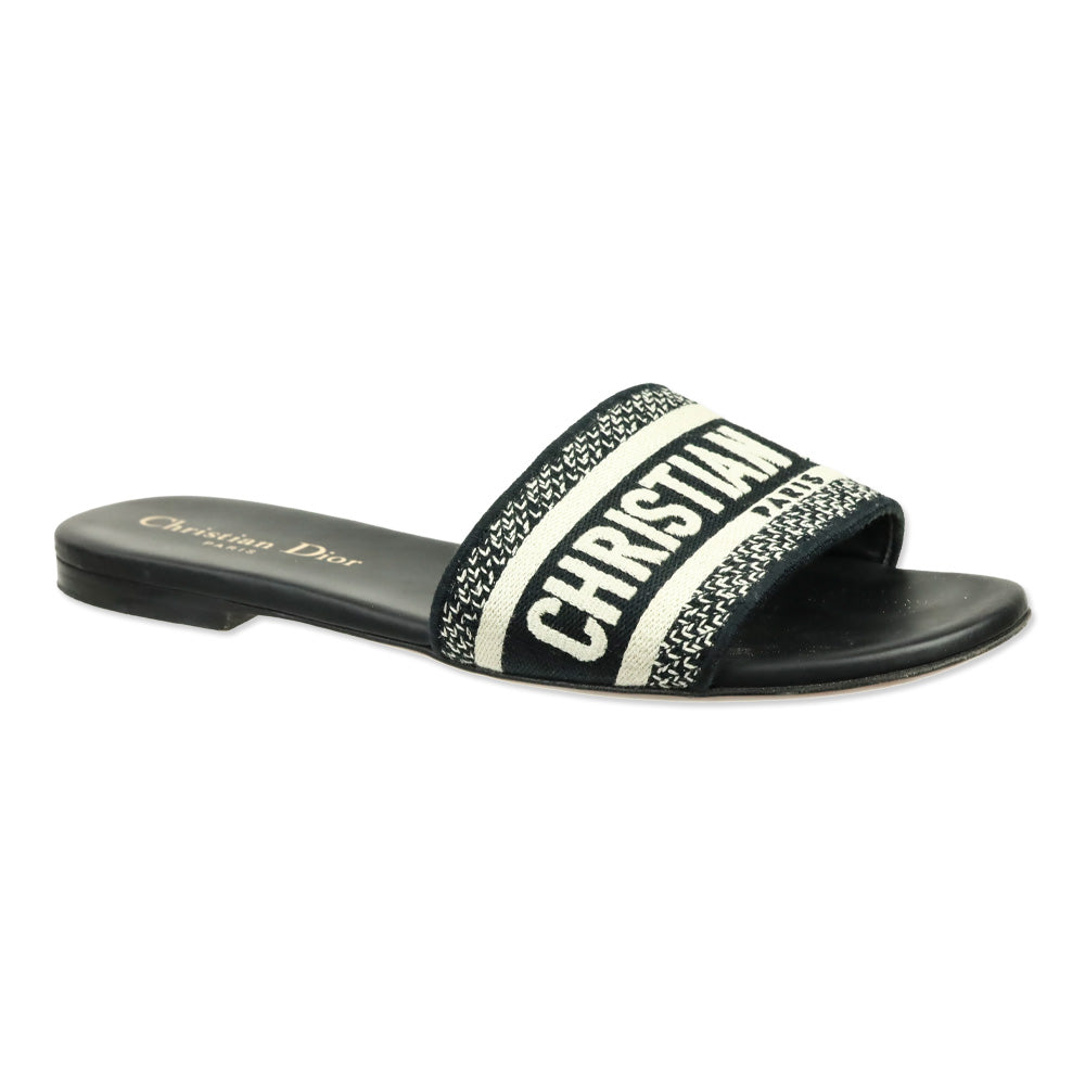 Christian Dior Black Embroidered Cotton Dway Slide