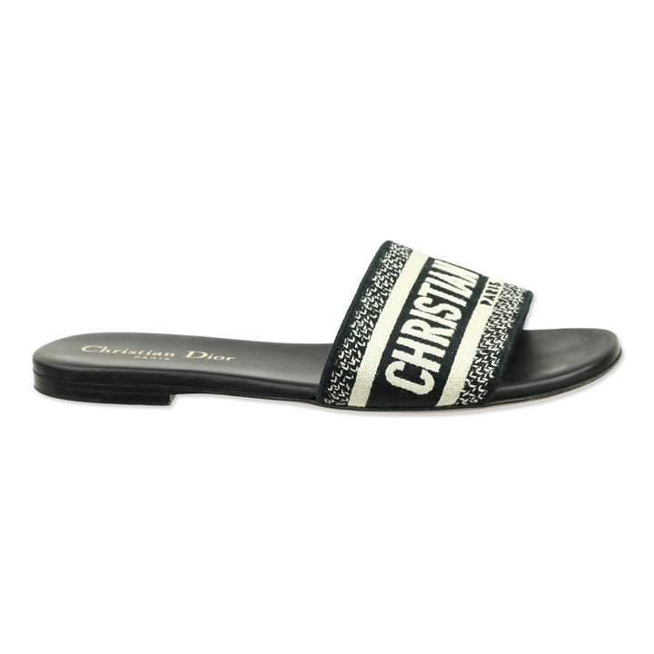 Christian Dior Black Embroidered Cotton Dway Slide