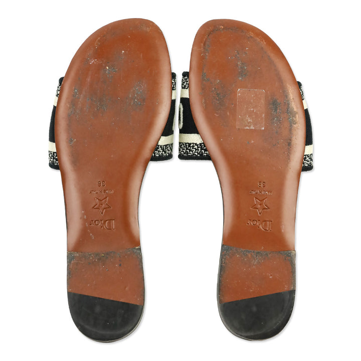 Christian Dior Black Embroidered Cotton Dway Slide