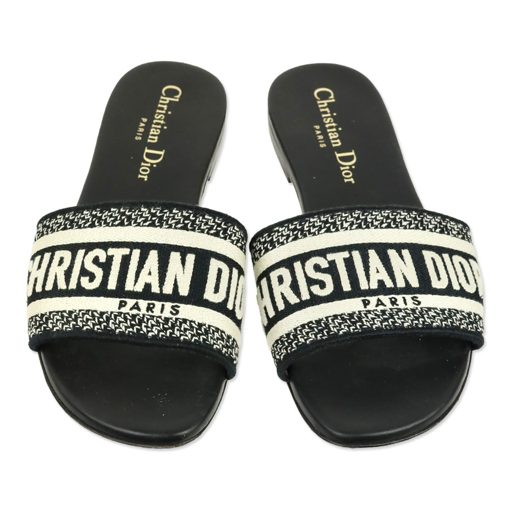 Christian Dior Black Embroidered Cotton Dway Slide