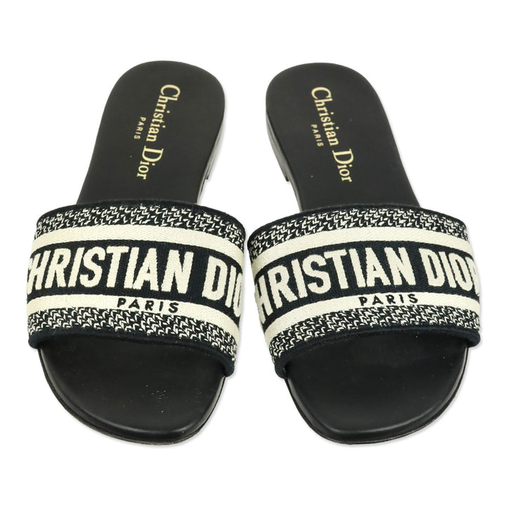 Christian Dior Black Embroidered Cotton Dway Slide
