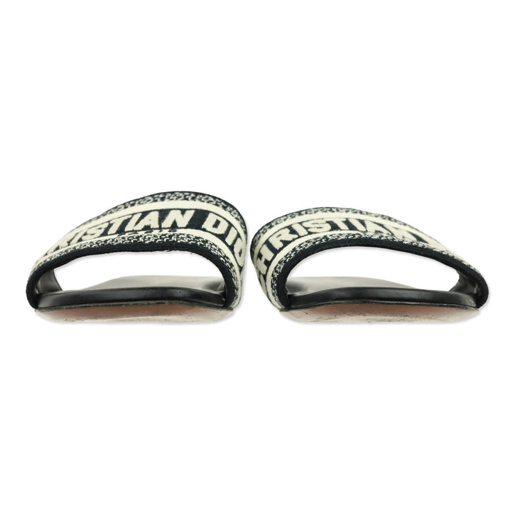 Christian Dior Black Embroidered Cotton Dway Slide