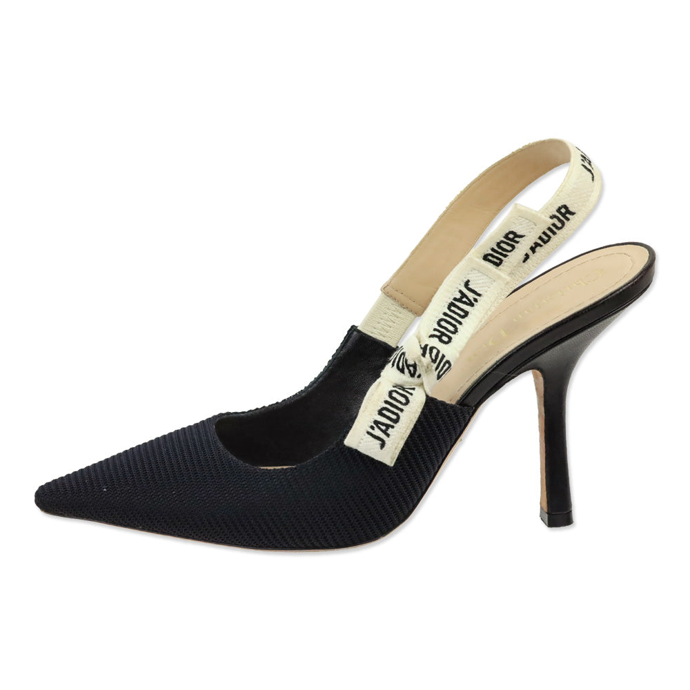 Christian Dior Black Fabric & Ribbon J'Adior Slingback Pumps