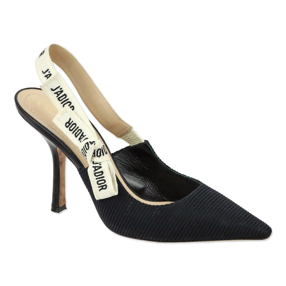 Christian Dior Black Fabric & Ribbon J'Adior Slingback Pumps