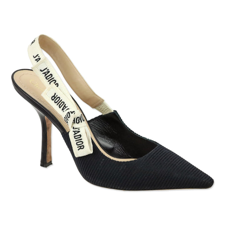 Christian Dior Black Fabric & Ribbon J'Adior Slingback Pumps