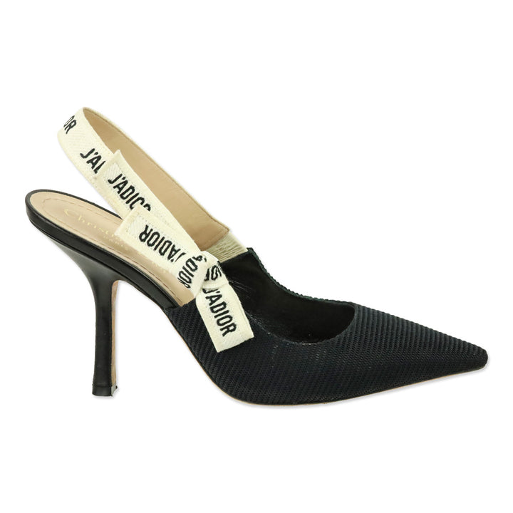 Christian Dior Black Fabric & Ribbon J'Adior Slingback Pumps