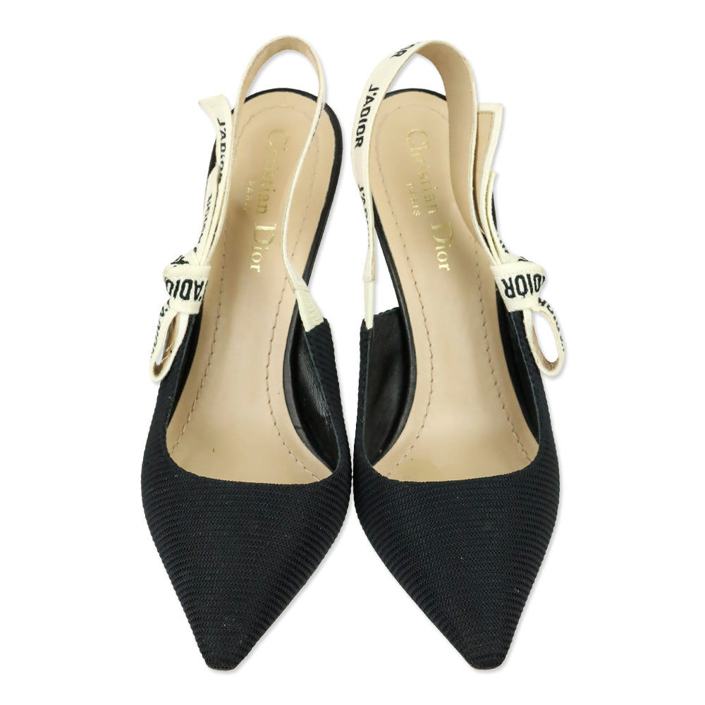 Christian Dior Black Fabric & Ribbon J'Adior Slingback Pumps