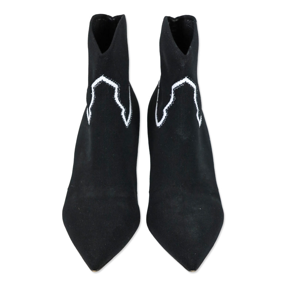 Christian Dior Black Jacquard Knit Western Sock Ankle Booties