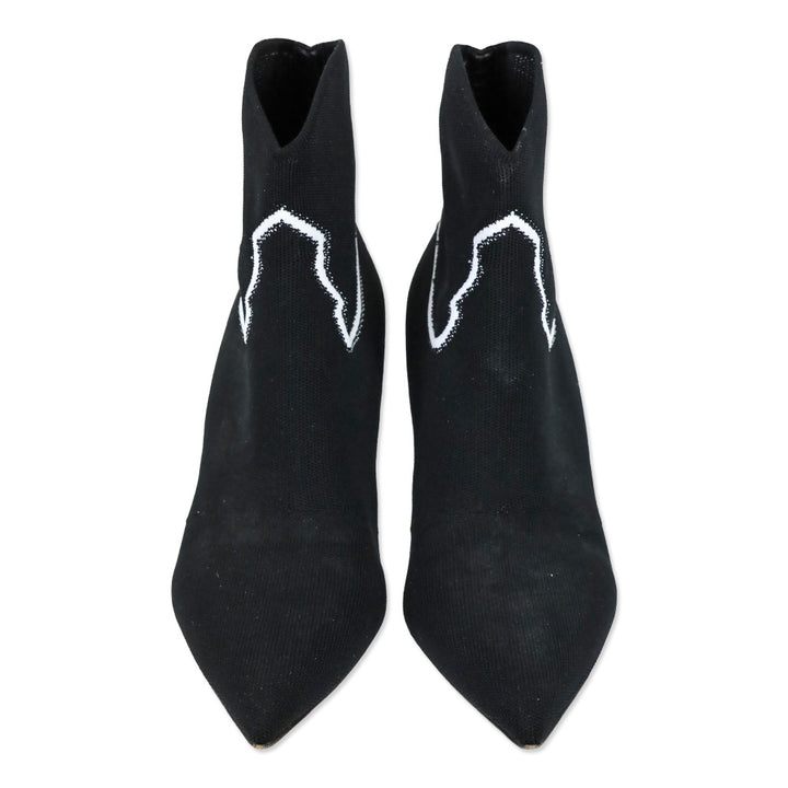 Christian Dior Black Jacquard Knit Western Sock Ankle Booties