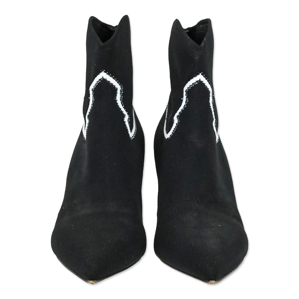 Christian Dior Black Jacquard Knit Western Sock Ankle Booties