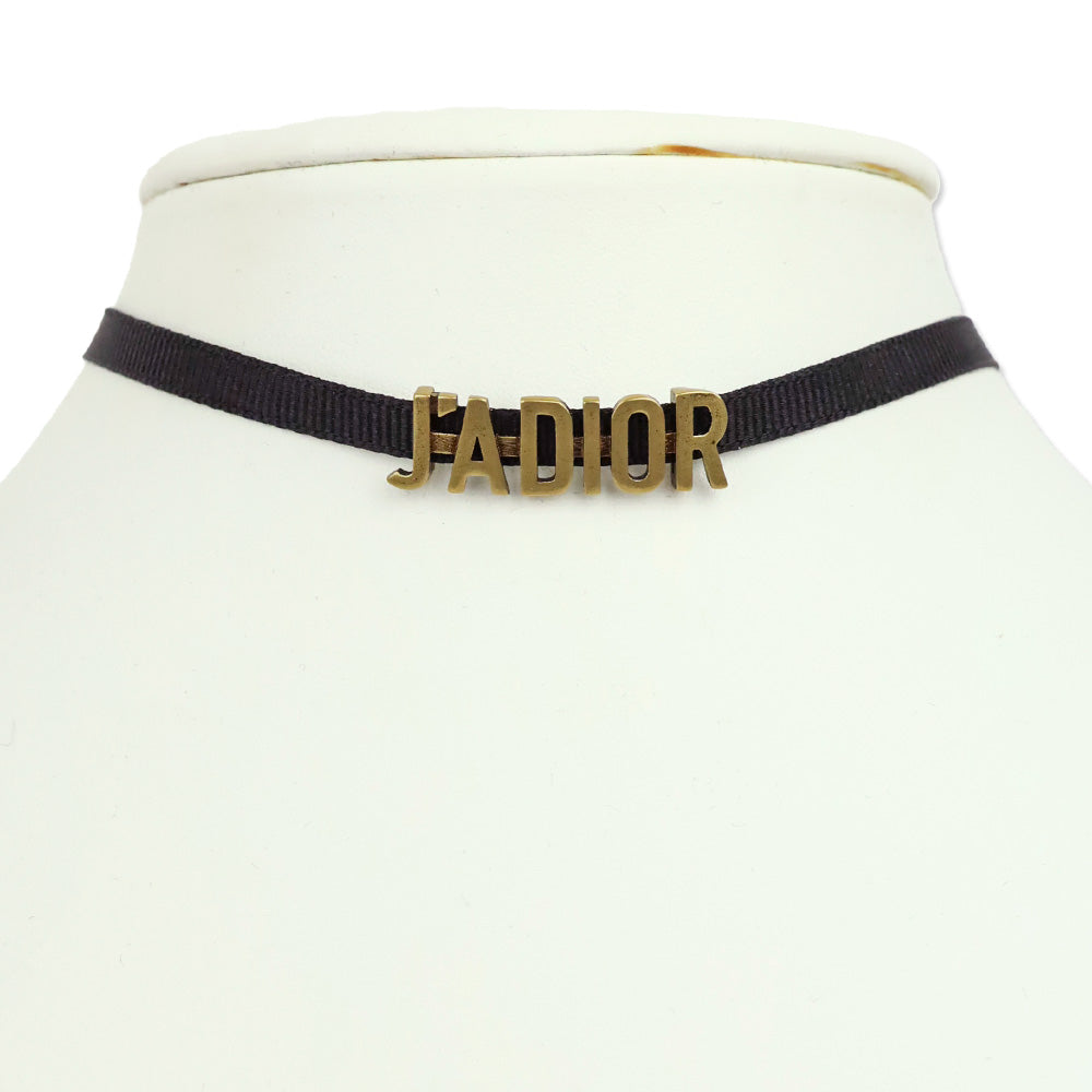 Christian Dior Black Ribbon Gold-Finish Metal J'Adior Choker Necklace