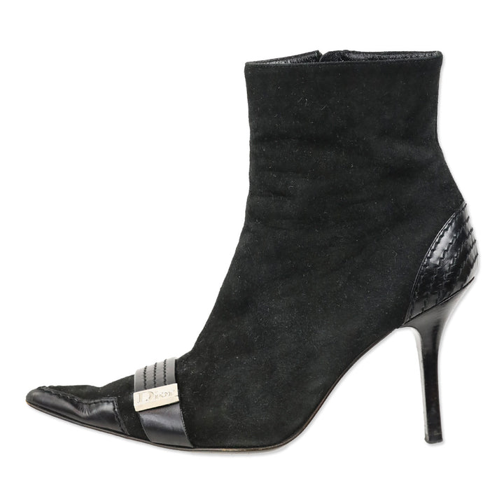 Christian Dior Black Suede Logo Buckle Ankle Booties