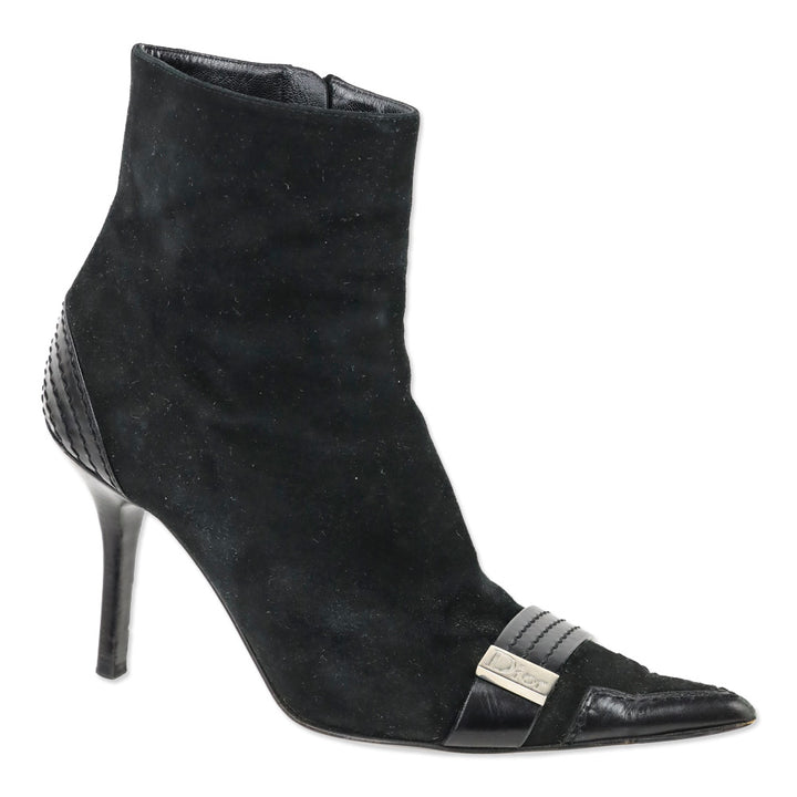 Christian Dior Black Suede Logo Buckle Ankle Booties