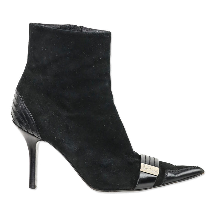 Christian Dior Black Suede Logo Buckle Ankle Booties